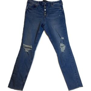 GAP Legging Jeans Women's Size 14/32L Tall Blue High Rise Button Fly Raw Hem